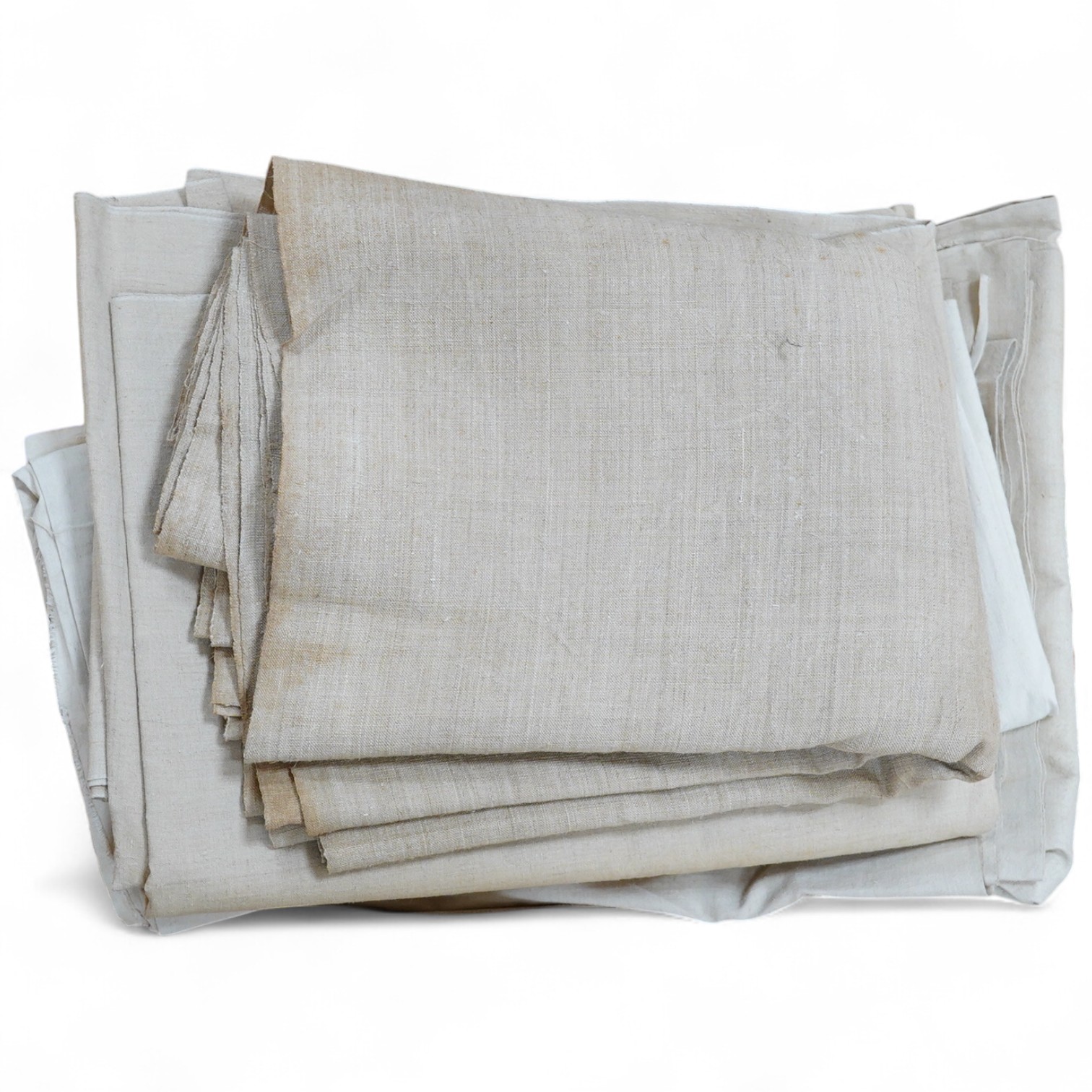 Seven various lengths of French provincial coarse woven linen. Condition - fair